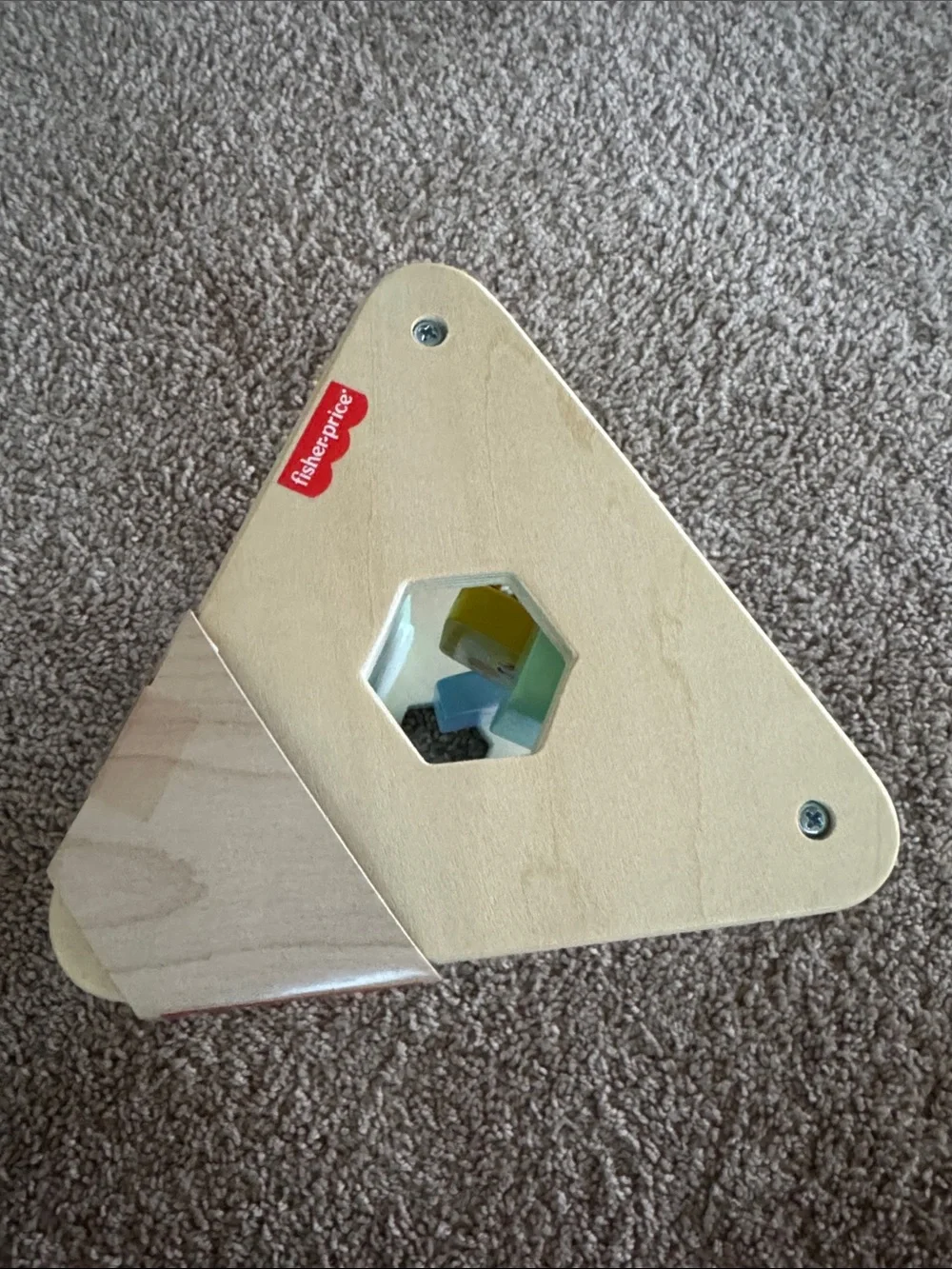 Fisher-Price Wooden Activity Triangle - Colorful Sun, Red Gear & Green Gear
